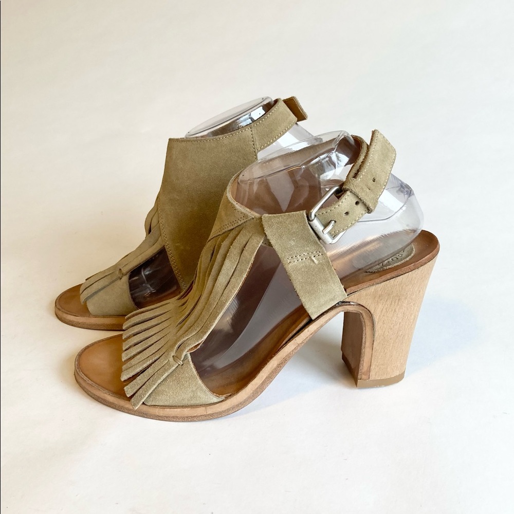 Buttero Cream Suede Fringe Lined Ankle Strap Heel Sandals size EUR 40, US 9.5